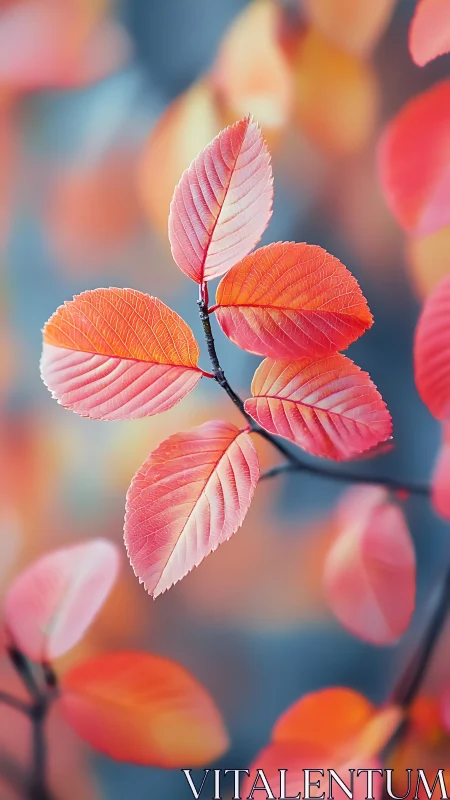 Crimson autumn leaves in dreamy soft-focus bokeh field.