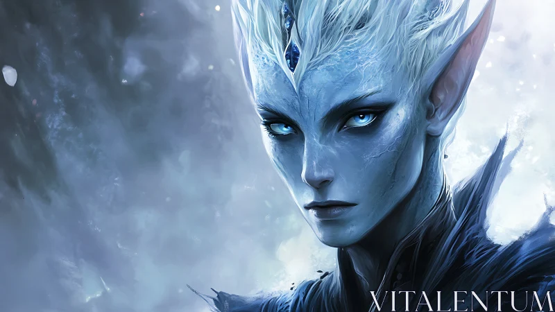 Glacial elf monarch portrait with luminescent cyan gaze.