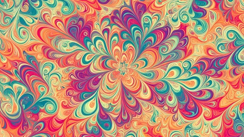 Psychedelic fractal swirl mandala with neon flowing petals.