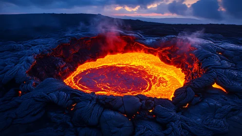 Volcanic Lava Lake at Dusk.