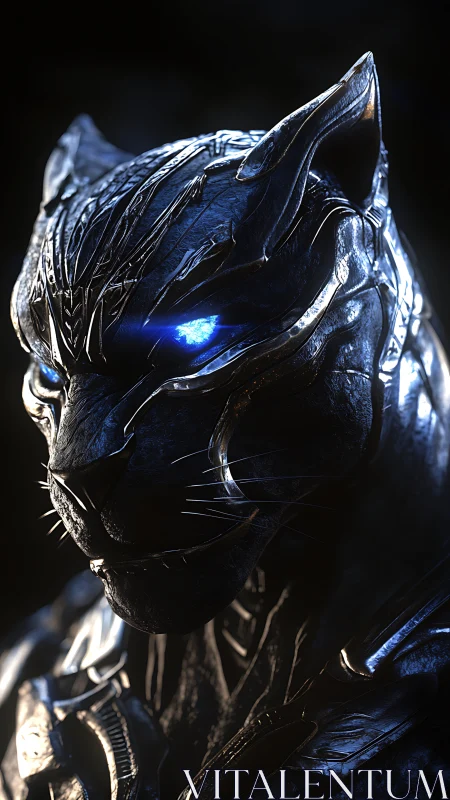 Cybernetic panther sentinel with bioluminescent ocular core.