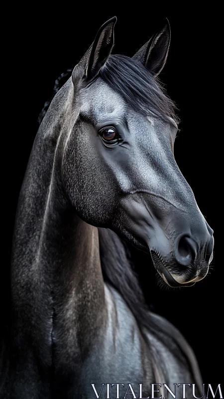 Midnight black stallion in dramatic studio portrait.