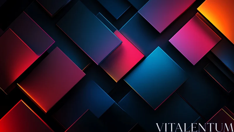 Geometric neon panels form layered gradient abstract grid