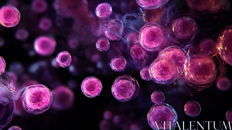 Vibrant microscopic view of pink cells in a digital art style.