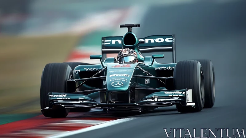 Formula race car captured in dynamic front-on motion blur