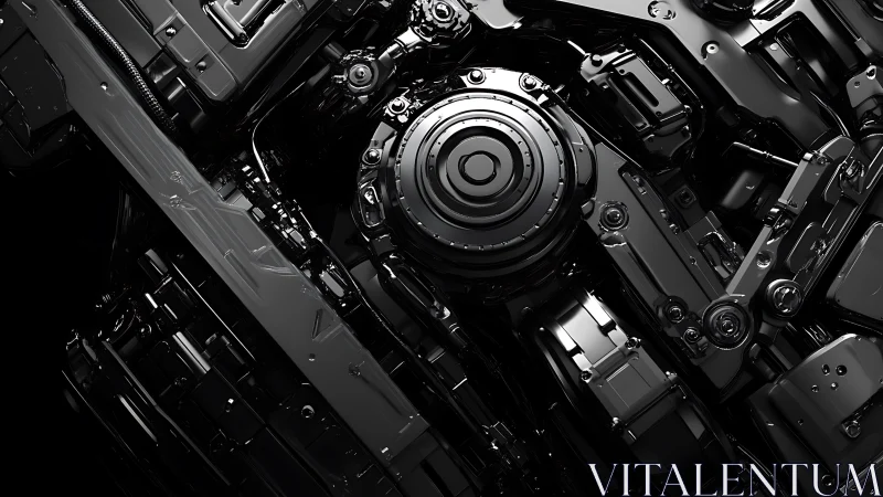 Midnight mechanical core in glossy black industrial array.