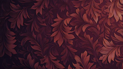Ornamental maroon foliage pattern with engraved leaf textures