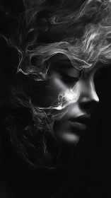 Monochrome facial profile fused with turbulent vapor plumes.