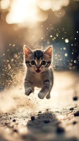 Digital Composite: Kitten Rendered Against Bokeh Light Field with Particle Dispersion