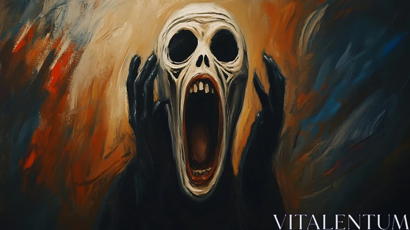 Howling skull phantom erupting through oil-brushed chaos.