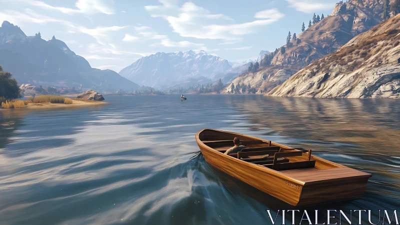 Timber runabout on alpine lake under stratified daylight gradients.