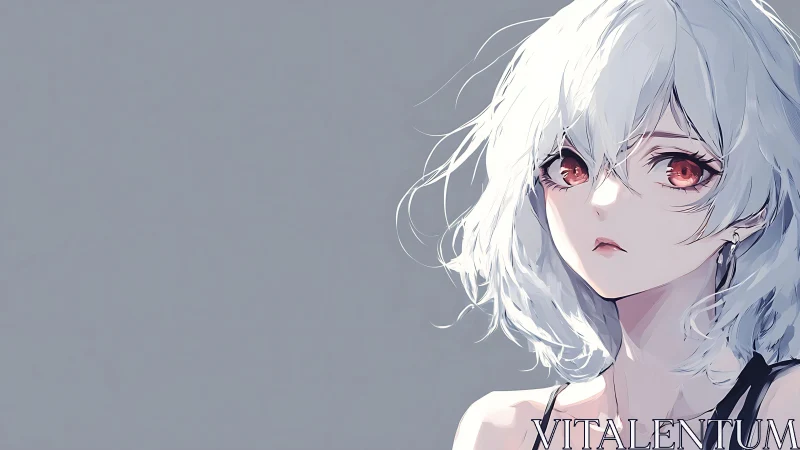 Silver haired anime girl with ember eyes in quiet daylight.