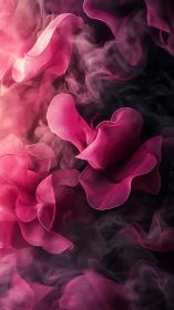 Velvet petals drift like rose-colored smoke through shadow