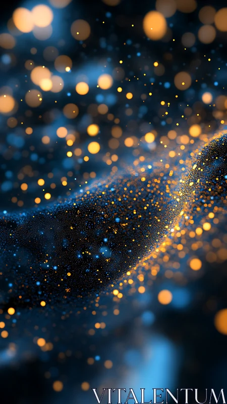 Abstract blue and orange particle wave in soft focus field.