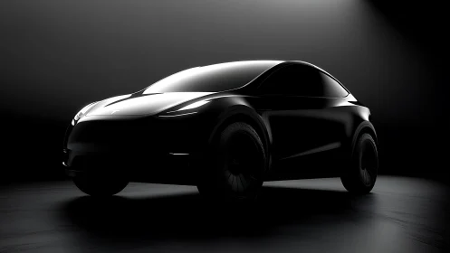 Sleek electric crossover in dramatic low key spotlight rendering.
