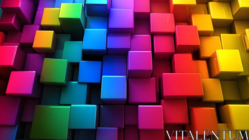 Chromatic 3D cubes form a glossy geometric relief field