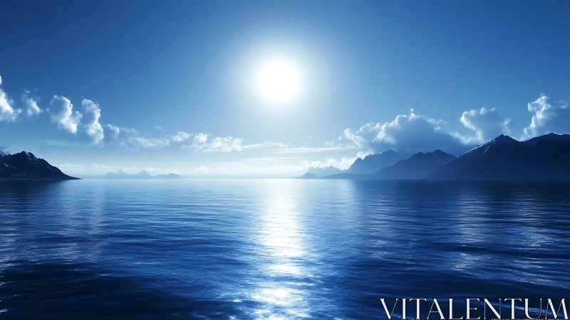 Endless blue seascape glows under a calm radiant sun