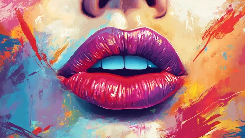 Color-splashed lips glowing with bold, playful expression.