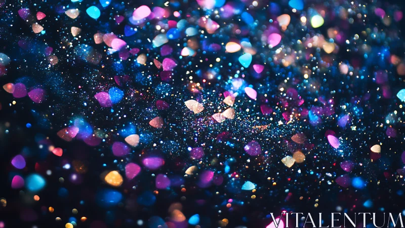 Defocused multicolor bokeh particles create cosmic glitter field