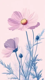Cosmos in Bloom: Pink Petals Dance Against Pale Sky.