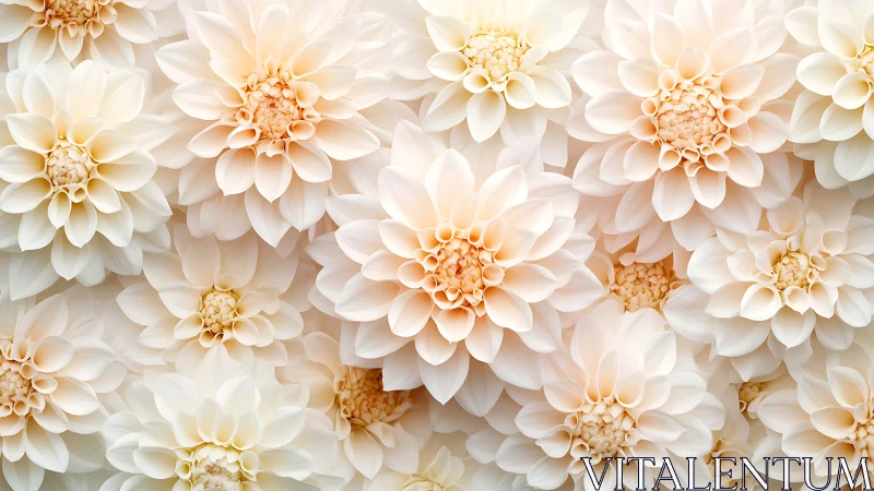 Cream and Peach Dahlias Arranged as Floral Pattern.