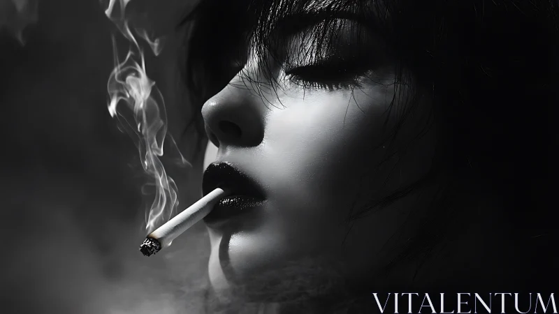 Monochrome close-up portrait with cinematic smoke dynamics.