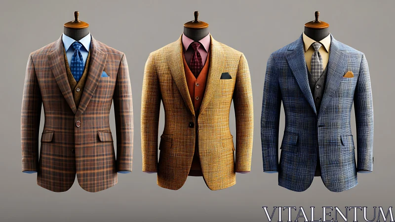Three-Piece Business Blazer Ensemble: Plaid Wool Tailoring with Structured Silhouettes