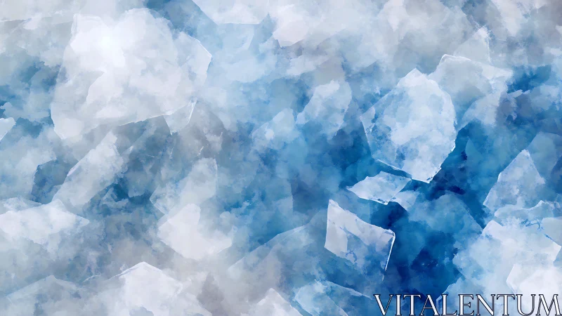 Glacial shards abstracted in cool blue watercolor field.