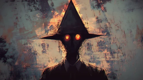 Abstract horror figure with glowing eyes in textured brushwork