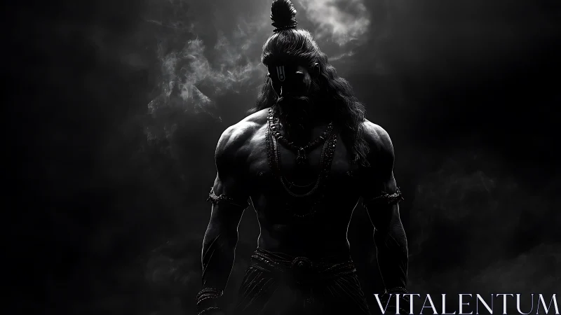 Digital painting of mythic warrior in chiaroscuro silhouette.