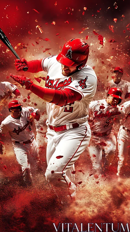 Power hitter explodes through crimson dust and motion