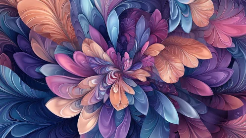 Bloomstorm of liquid petals in twilight glassy colorfields.