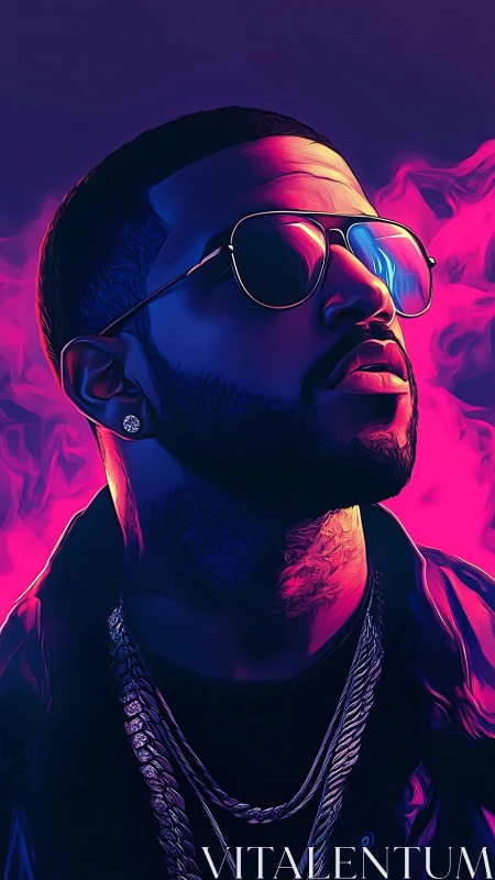 Neon night portrait of confident man in glowing colors.