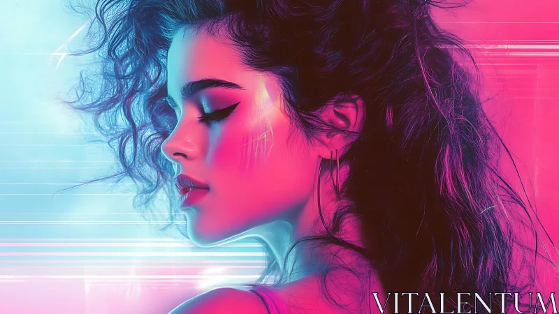 Neon-drenched profile portrait in electric duotone glow.