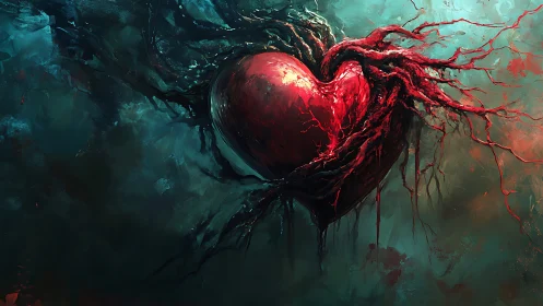 Luminescent Heart with Arterial Tendrils in Teal Atmospheric Space