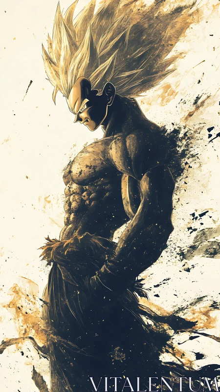 Saiyan warrior profile in explosive golden power surge.