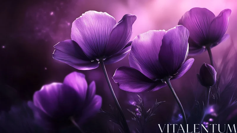 Luminescent Purple Cosmos Florals: Digital Rendering Study.