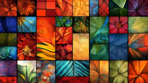 Colorful botanical mosaic of abstract floral whispers.