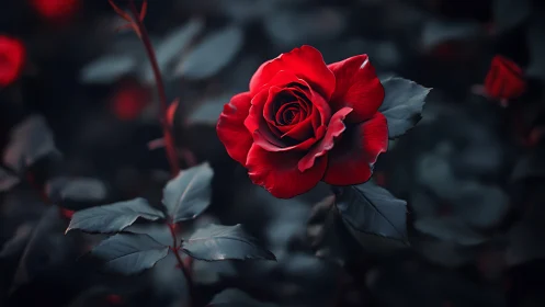 Radiant Red Rose in Twilight Shadows.