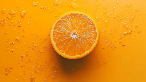 Bright juicy orange slice rests on a glowing citrus backdrop