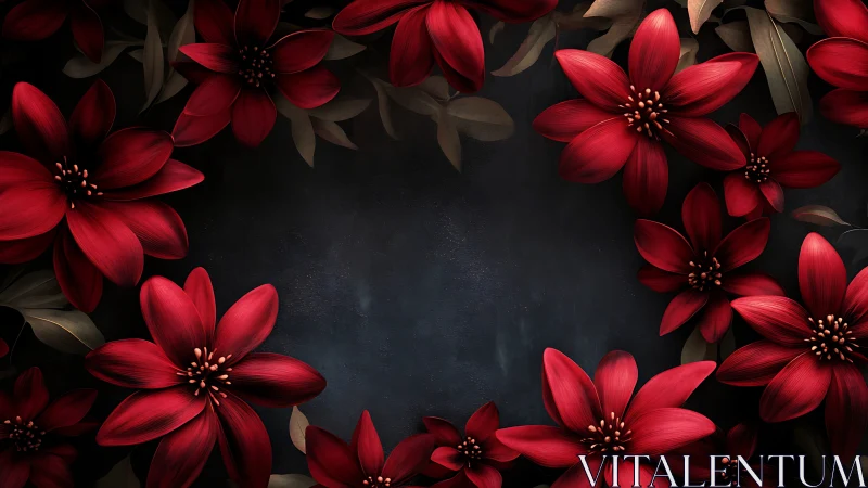 Crimson Blooms Frame a Moody Canvas with Elegance.