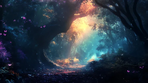 Enchanted Cave Portal: Bioluminescent Forest Sanctuary.