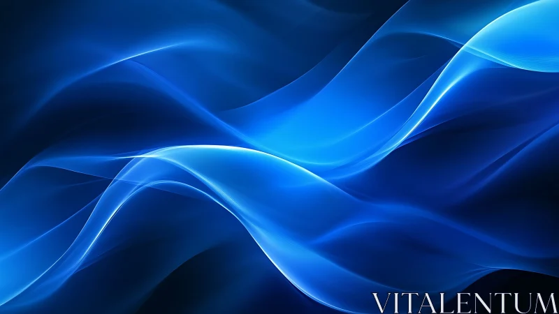 Luminous blue light waves flow across a deep digital space