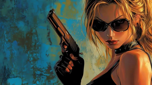 Confident undercover heroine framed in bold urban color.