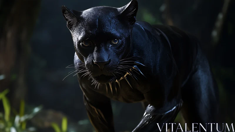 Obsidian Panther Emerges From Shadows With Piercing Gaze.