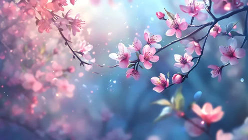 Cherry Blossoms Dance Through Twilight's Luminous Reverie