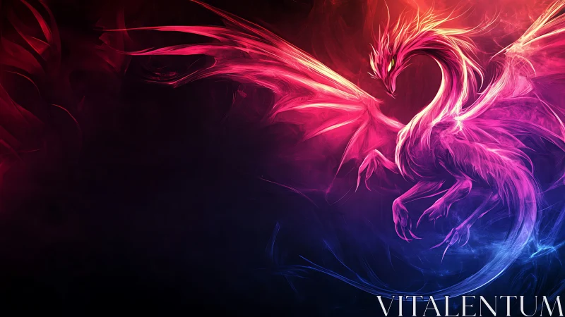 Neon phoenix-dragon pirouettes through electric twilight haze