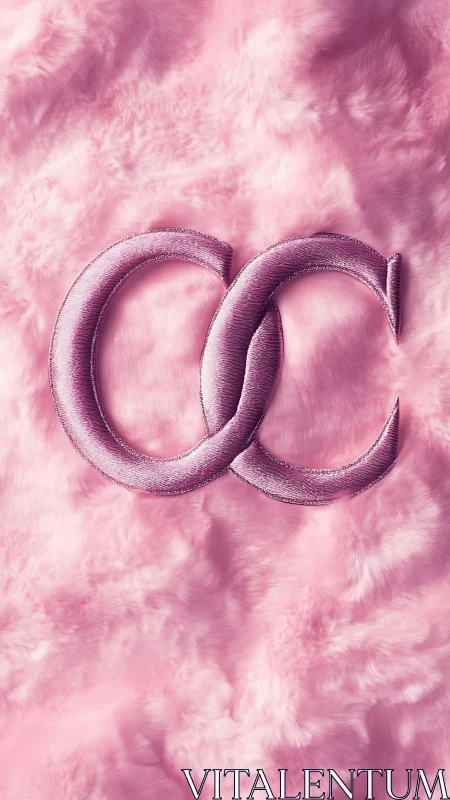 Interlocking satin letters embossed on soft pink faux fur surface