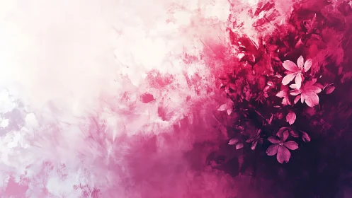 Pink floral composition with gradient watercolor effect