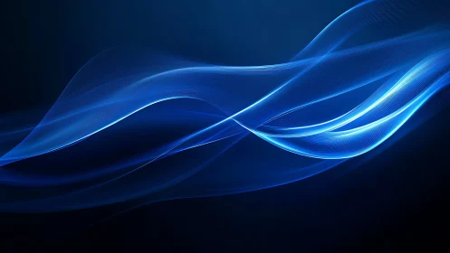 Luminescent cyan waveform ribbons on deep blue gradient field